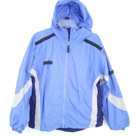 Columbia Women Windbreaker Packable Vented Blue Medium Hooded Lightweight Jacket - Picture 1 of 4